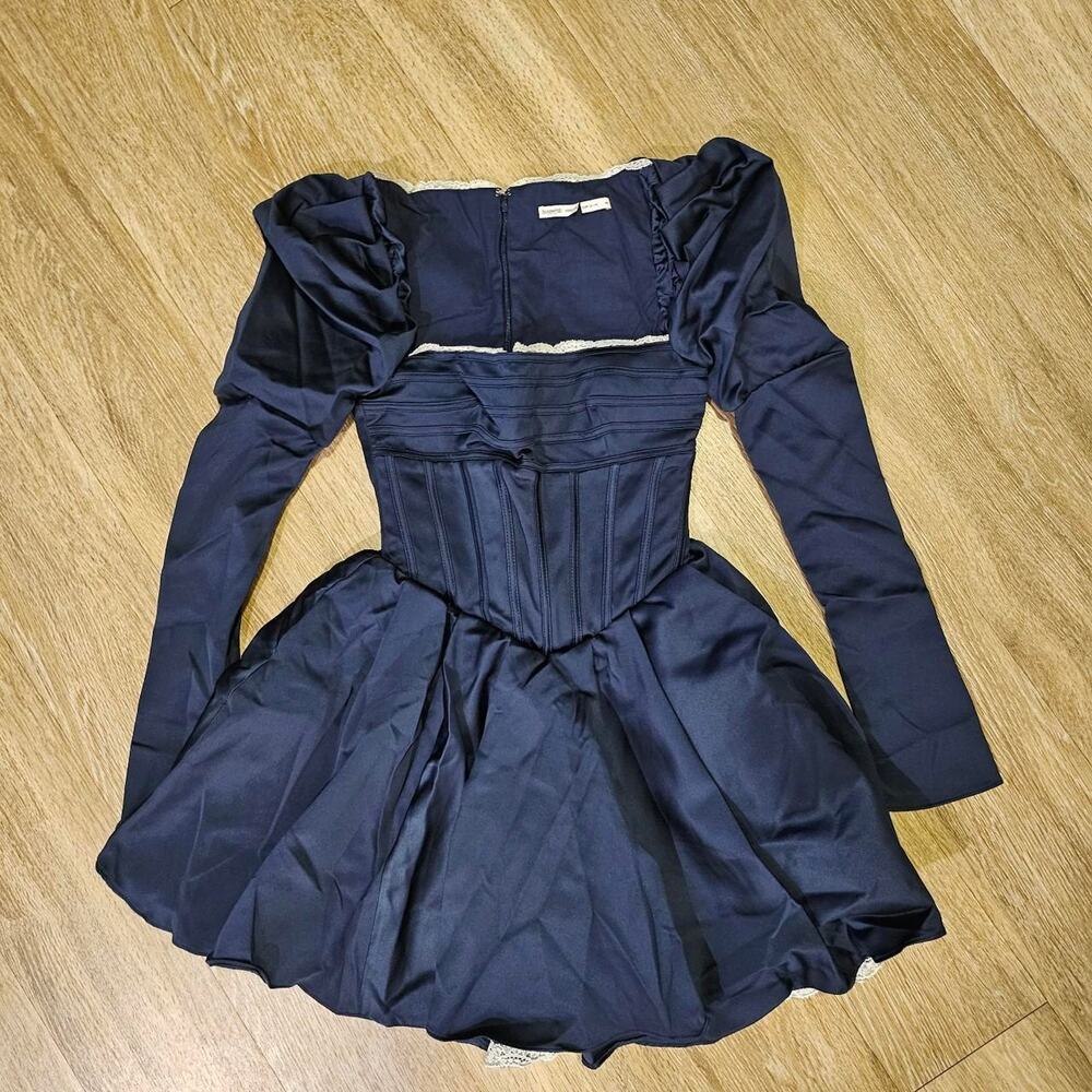 House of CB 'Venetia' Midnight Satin Puff Sleeve Mini Dress